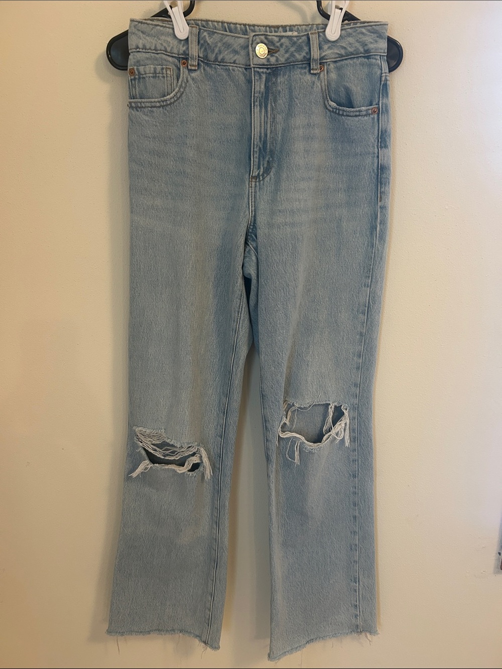 Garage Light Blue Distressed Straight-Leg Jeans